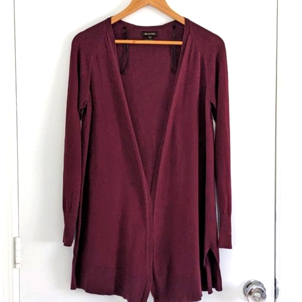 Massimo Dutti Burgundy Silk Cotton Lightweight Long Cardigan, Sz Medium